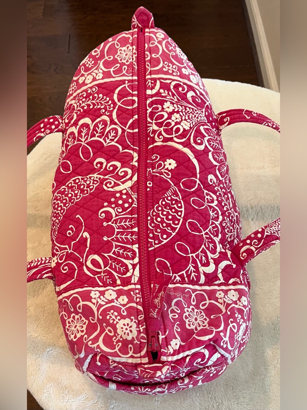 Vera Bradley RETIRED Twirly Birds Pink White Quilted Travel Duffel Bag Medium - Picture 2 of 11